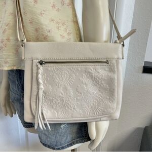 The Sak Sanibel Leather Cream Crossbody Bag Floral Embossed